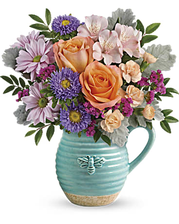 Teleflora's Busy Bee Pitcher Bouquet – Talia Flowers, Ottawa ON