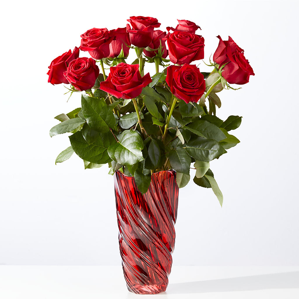 Classic Love Red Rose Bouquet with Luxe Swirl Vase – Talia Flowers, Ottawa ON