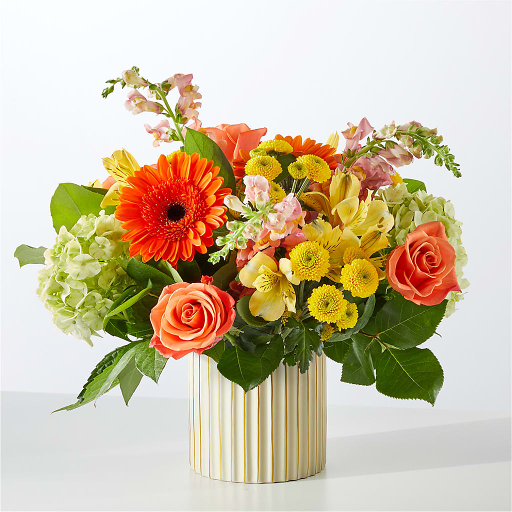 Autumn Sunshine Bouquet with Ivory Vase – Talia Flowers, Ottawa ON