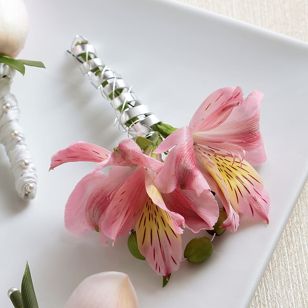 Pink Peruvian Lily Boutonniere – Talia Flowers, Ottawa ON